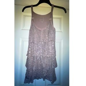 INC grey tank top with layers and silver sequence